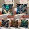 Mythology Traditional Japanese Dragon Cushion Cover Pillowcase Short Plush Invisible Zipper Room Sofa Cushion Cover
