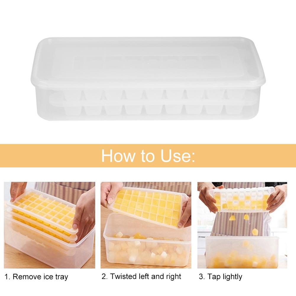 Lebensmittelecht Haushalt Küche DIY Eiswürfelform Tablett Eisbereiter mit Aufbewahrungsbox Versiegelter Deckel 1,7L Box 2 Schichten 72 Fächer