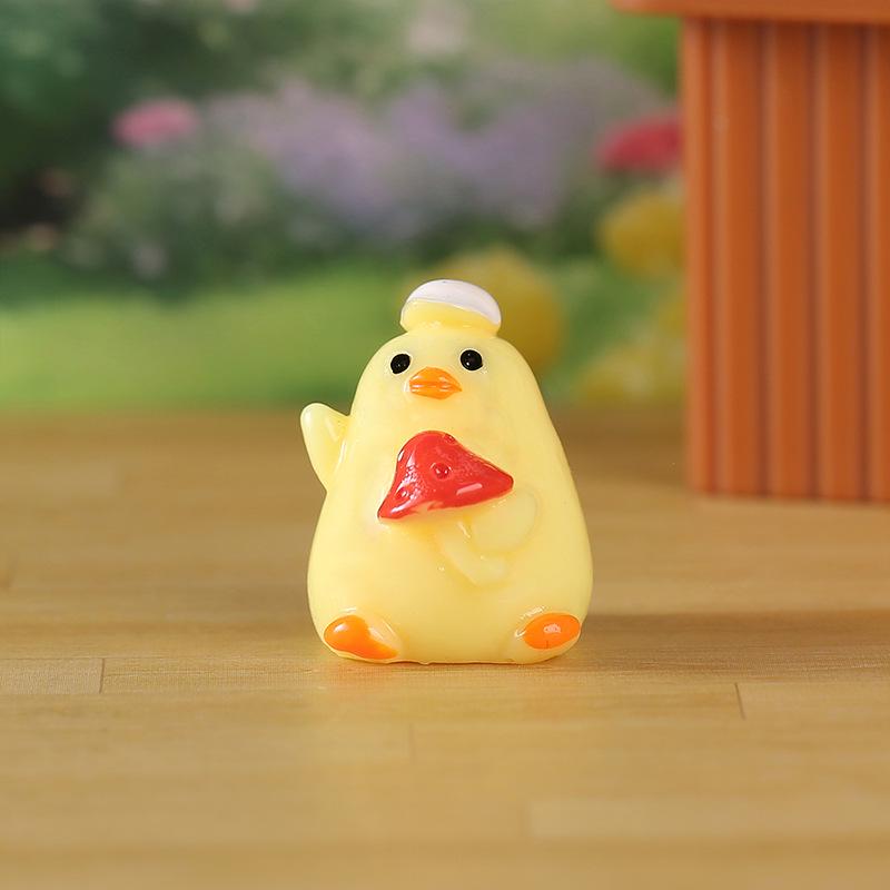 Yellow Chicken Resin Figurine - Handmade Moss Landscape Ornament for DIY Decor