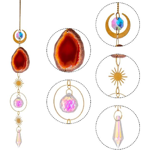 Agate Car Hanging Ornament, Swinging Rear View Mirror Pendant Crystal Car Interior Decorations for Men Women Car Office Room
