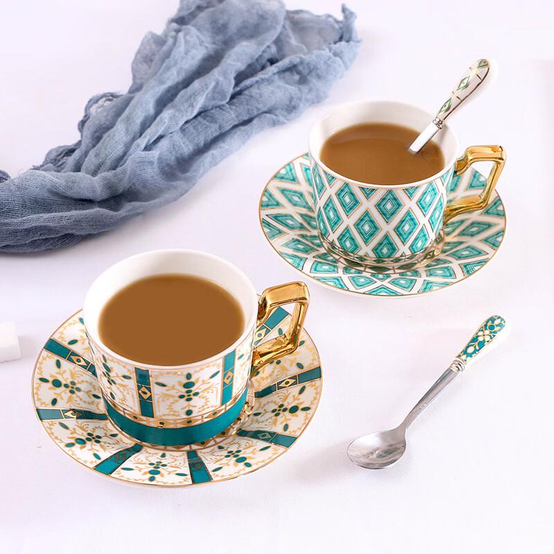OLOEY European Style Blue Ring Gold Rim Ceramic Coffee Cup and Saucer
