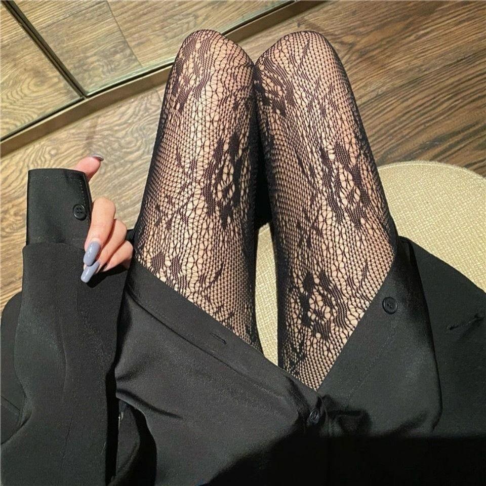 Retro-Leopardenmuster Jacquard-Strumpfhose Damen Sexy Schlank Hohlmaschen-Socken Schwarze Leggings Strümpfe