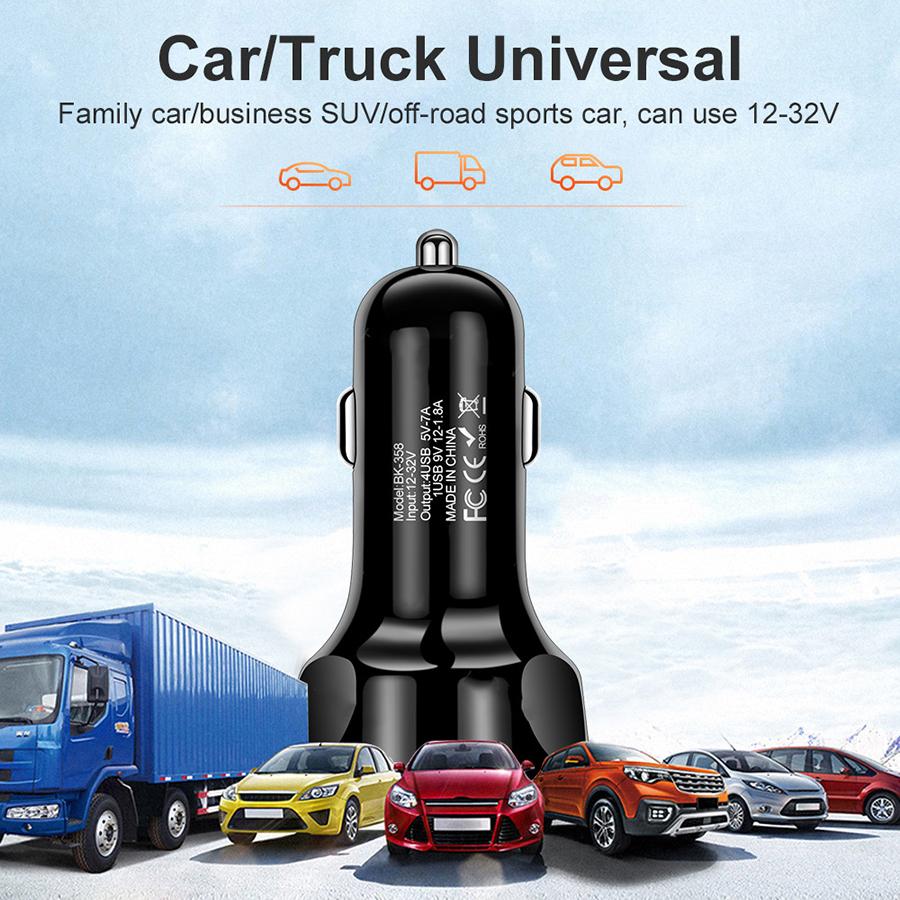 4 Ports USB Car Charger Adapter LED Display QC 3.0 Fast Charging for IOS Android