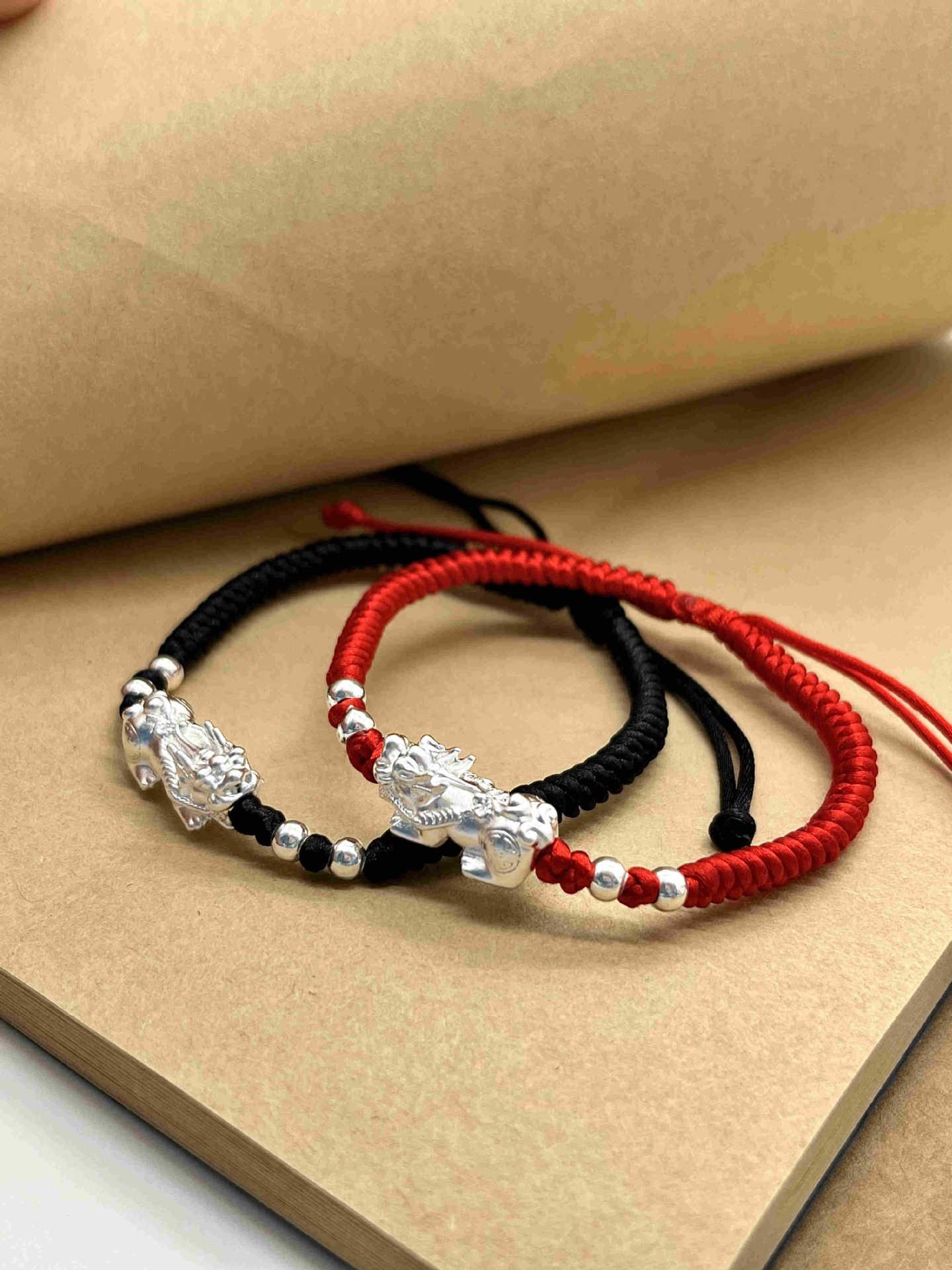 

999 Sterling Silver 3D Pixiu Woven Rope Bracelet for Men & Women with Lucky Beads - Red Rope for Zodiac Year Couple Pixiu Red Bracelet