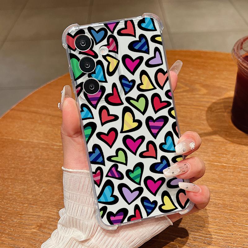 Colorful Hearts Pattern Phone Case For Samsung Galaxy S26 S25 S24 S23 Ultra S22 Plus S21 S24 S25 FE Clear Shockproof Soft Cover