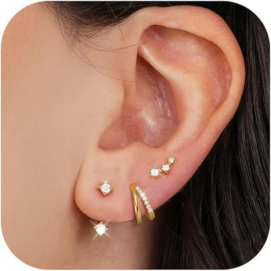 Elegant Zircon Silver Hoop Earrings with Double-Layer Ear Cuffs