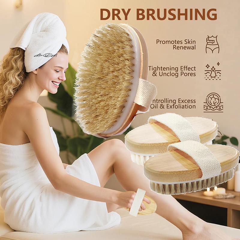 1Pc Soft Natural Bristle Body Brush for Wet/Dry Skin Exfoliating Bathing Massager for Home And Shower Use
