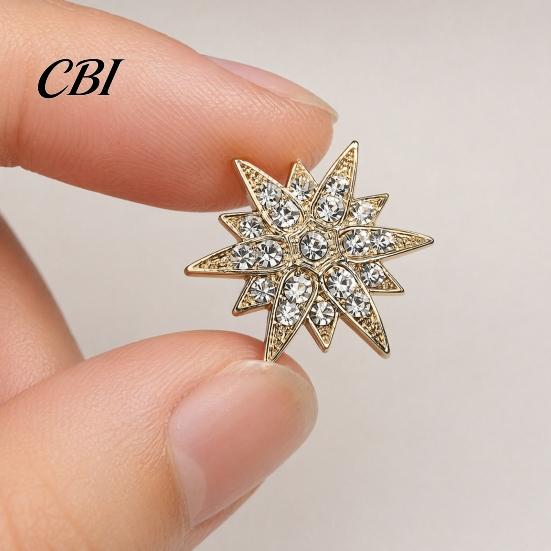 Decorative Lapel Pin 1/2Pcs Double-Layered Eight-Pointed Star with Rhinestones, Thickened Alloy Collar Safety Buckle for Suits Shirts Wedding