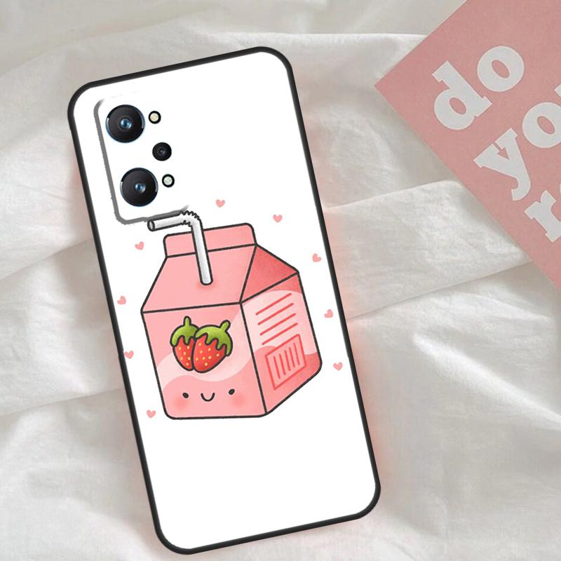 Cute Strawberry Milk Box Case For Realme C65 C67 C71 C63 C61 C55 C51 C53 C35 C75 11 12 13 14 15 Pro Plus GT6 GT7 Pro