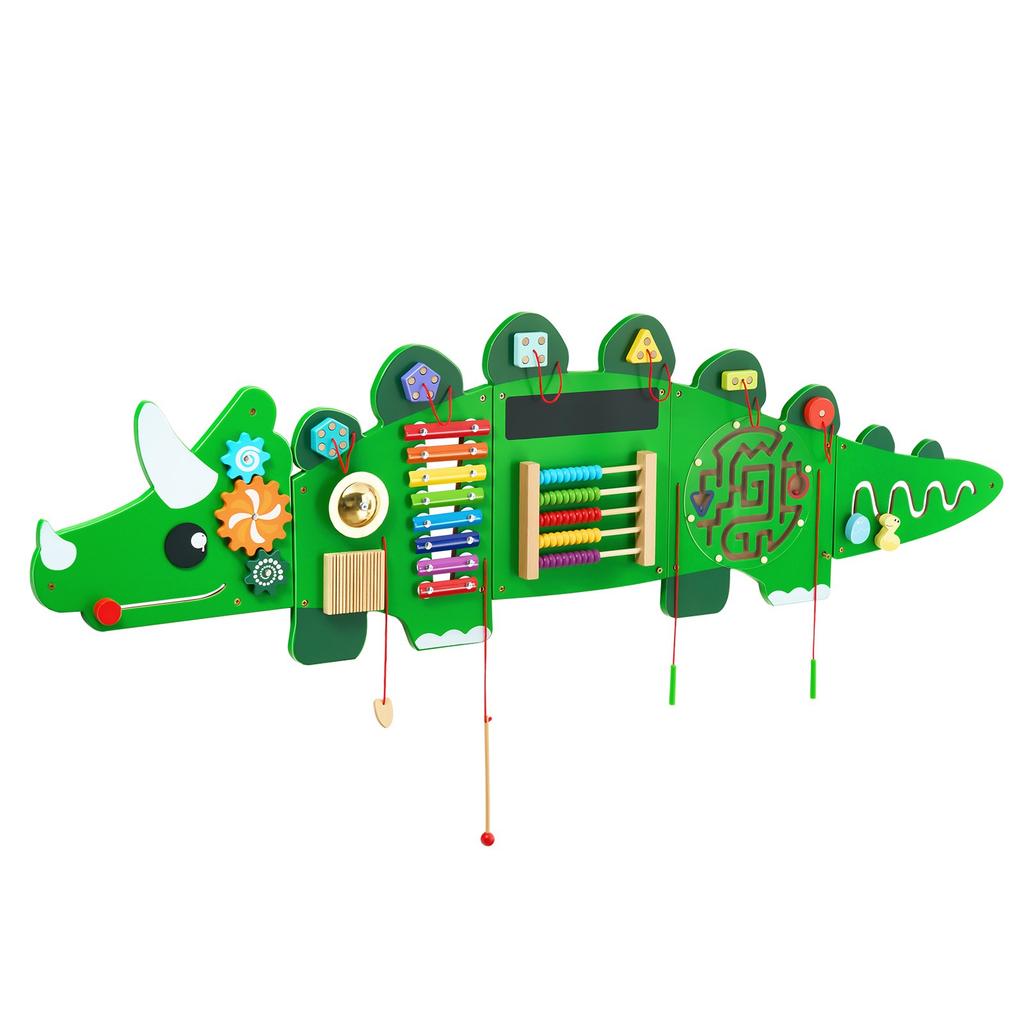 VEVOR Dinosaur Activity Wall Busy Board Panels, 11 Activities, Montessori Sensory Wall Toy for Kids 3-12 Years, Montessori Learning Activity Center
