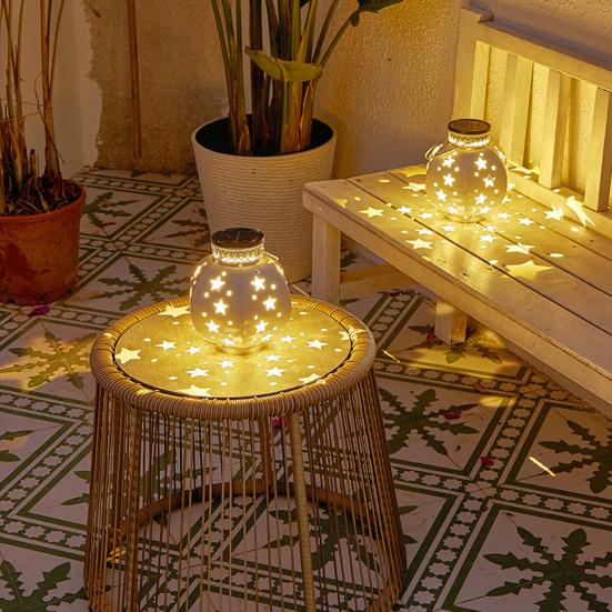 Outdoor Star Solar Lantern Waterproof Garden Light with Star Hollow Design Warm LED Glow Solar Lamp for Yard Patio Porch Lawn Pathway Decoration