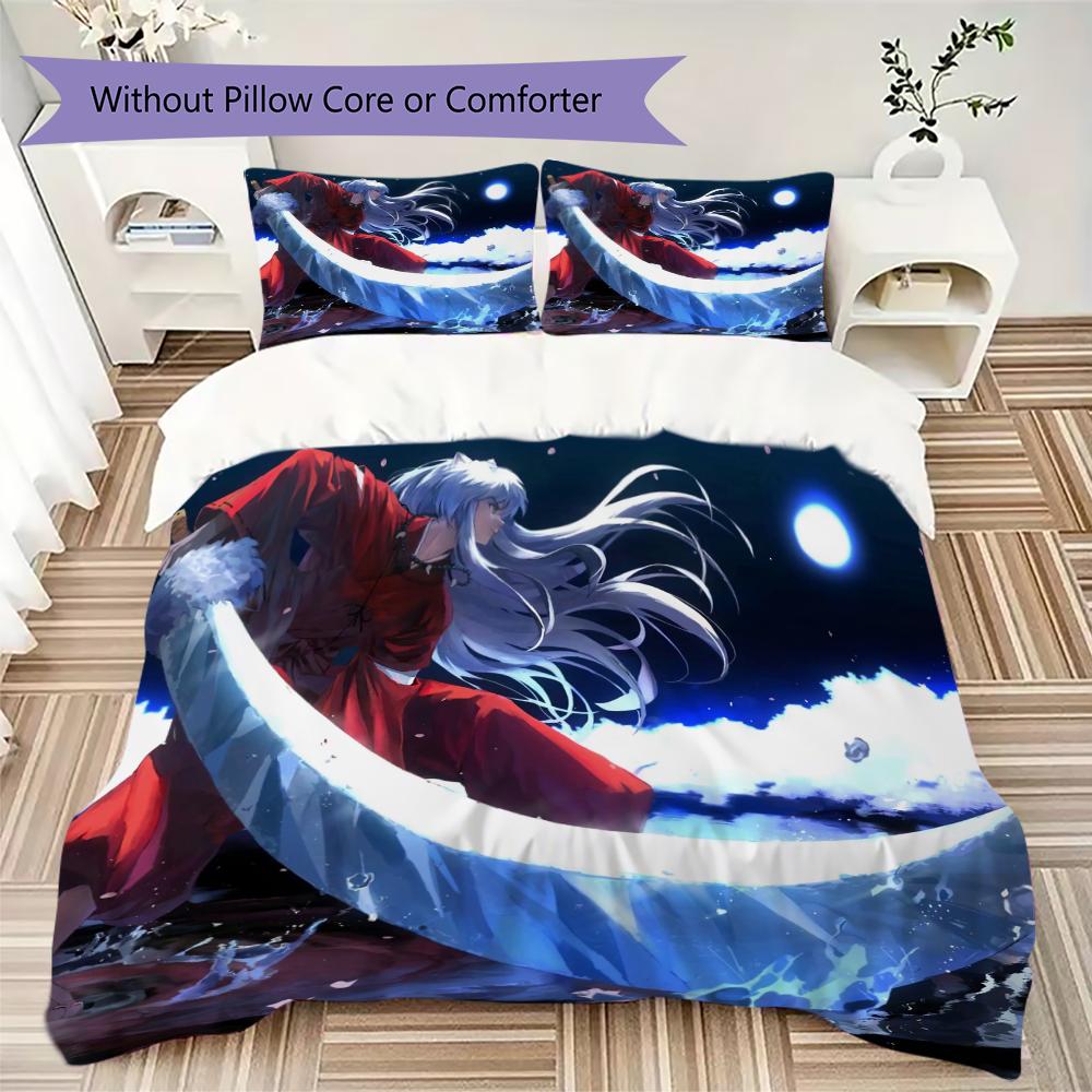 Inuyasha Pattern Bedding uilt Set uilt Cover Pillowcase Home Decoration Birthday Gift (1 * duvet cover + 2 * pillowcase without core)