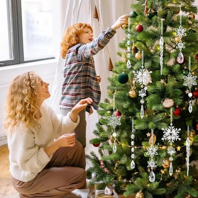 Acrylic Christmas Pendants Crystal Clear Snowflake Icicle Xmas Tree Hanging Pendant Ornaments New Year Home Party Decoration