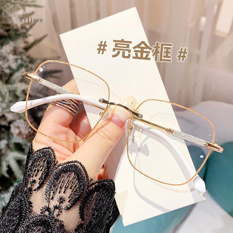 Fashion Anti-Blue Light Reading Glasses Glitter Square Metal Frame Presbyopic Glasses Men Women HD Glasses +1.0 To +4.0 Óculos