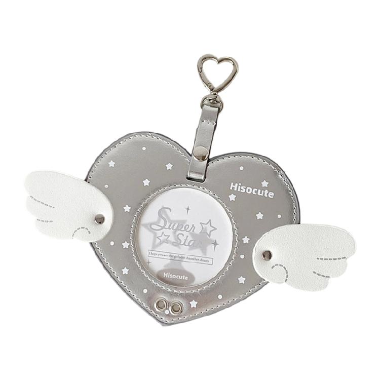 

Angel Wing Heart Shape Card Cover PU Leather Badge Protector With Lanyard and Metal Clip For School Office Daily Use серебряный