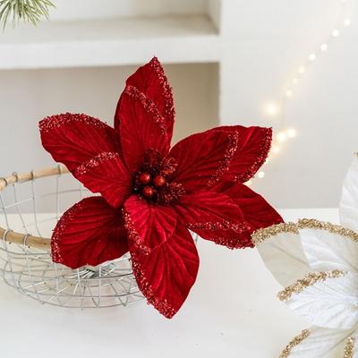 High Quality Fabric Plastic Christmas Artificial Flowers DIY Decoration Ornaments Fake Flower 30cm Christmas Decor Xmas