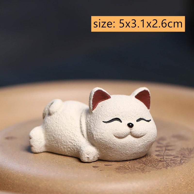 Chinese Purple Clay Tea Pet Handmade Lucky Cat Sculpture Animal Ornaments Statue  Decor Tea Figurine Crafts Tea Set Decoration