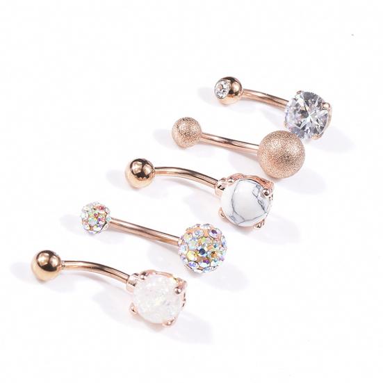 5Pcs/Set Navel Ring Short Anti-allergy Comfortable Zircon Belly Navel Piercing for Party