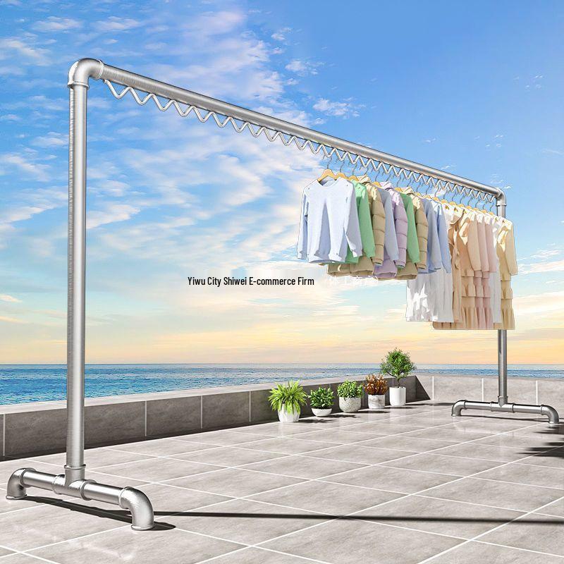 Windproof Outdoor Galvanized Steel Clothes Drying Rack with Thickened Pipes for Balcony