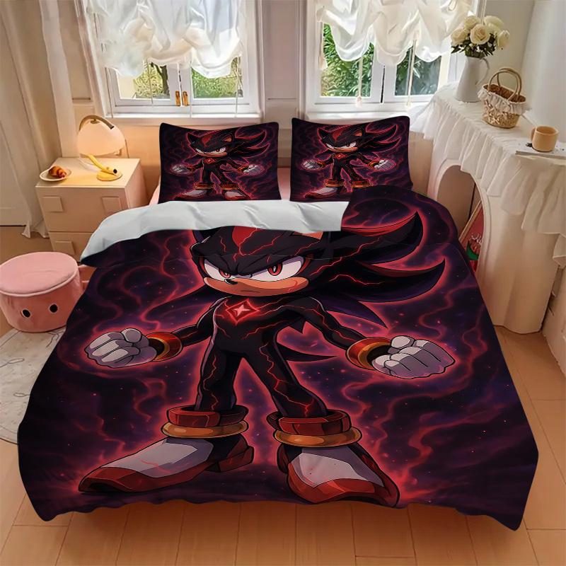 3pcs Shadow the Hedgehog Dark Forces Unleashed Pattern Bedding Three-Piece Set (1 Cover + 2 Pillowcases, No Fillings), This Printed Bedding
