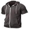 Men's Zip-up Hooded T-Shirt Summer Short Sleeve Hoodie Tee Solid Color Full Zipper Tee Shirt with Pockets for Daily Sports Street Gym