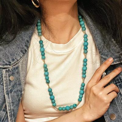 Vintage Green Artificial Turquoise Small Long Chain Sweater Chain Necklace Women's Light Luxury Niche Atmosphere Necklace