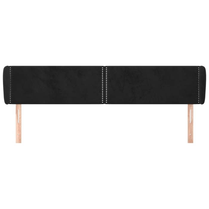 Tête de lit - Tête de lit avec oreilles - Velours noir - Hauteur réglable 78/88 cm - Pieds bois