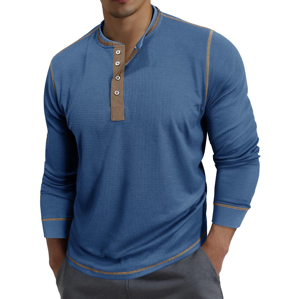 Men's Round Neck Contrast Color Long Sleeve POLO Shirt T-shirt Undershirt Retro British Style Bottoming Tees