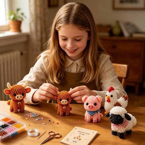 1 Set 3D Kralen Dieren DIY Kit, Kralen Dieren Kunst Ambachtelijke Kit met Instructies, Handgemaakte Insect Vogel Vleermuis Boerderijdier Kralen Kit voor Volwassenen Beginners