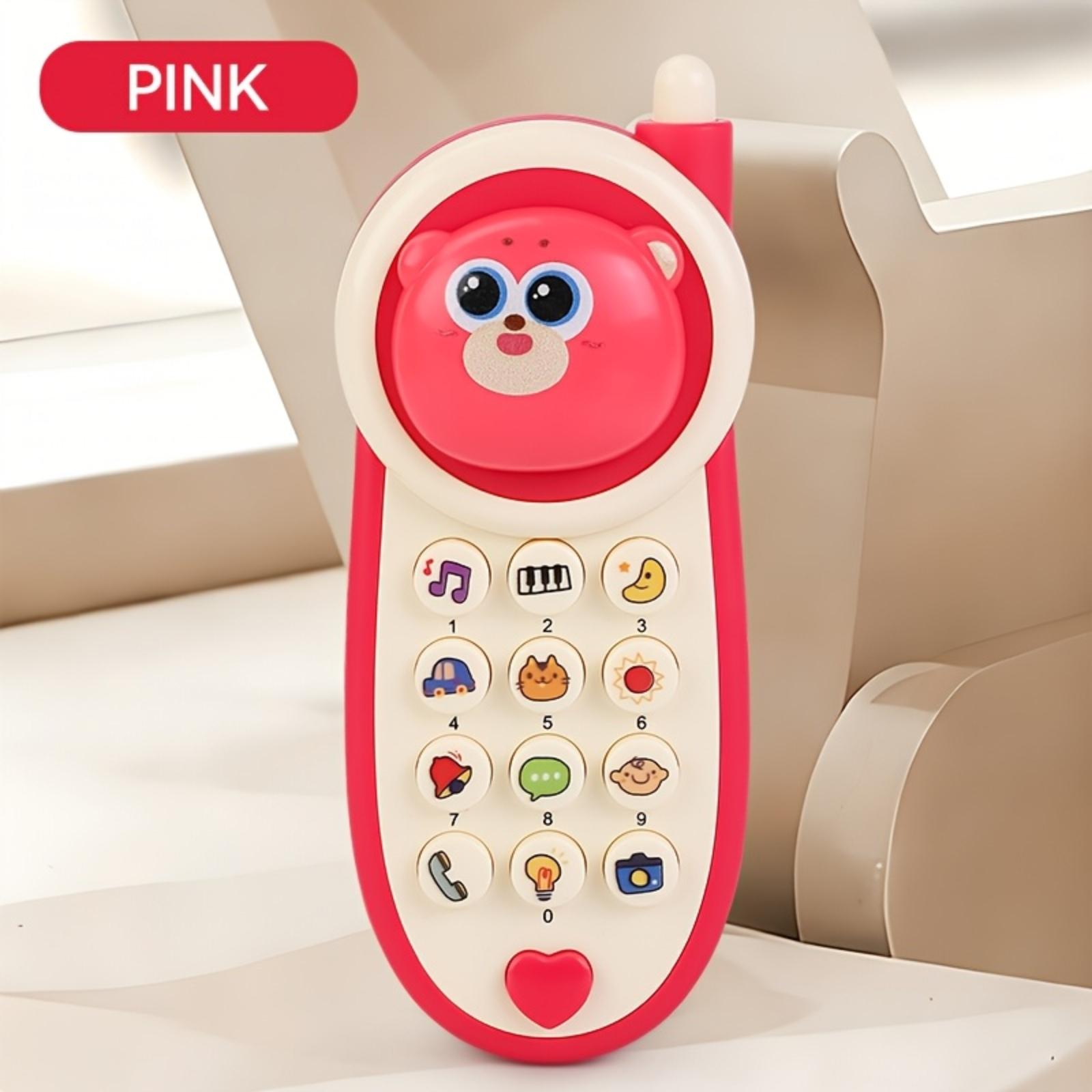 

Educational Bear Toy Phone Early Learning Device with Built-in Light and Songs Interactive Toddler Phone Toy for Cognitive Development and Play One Size рожевий
