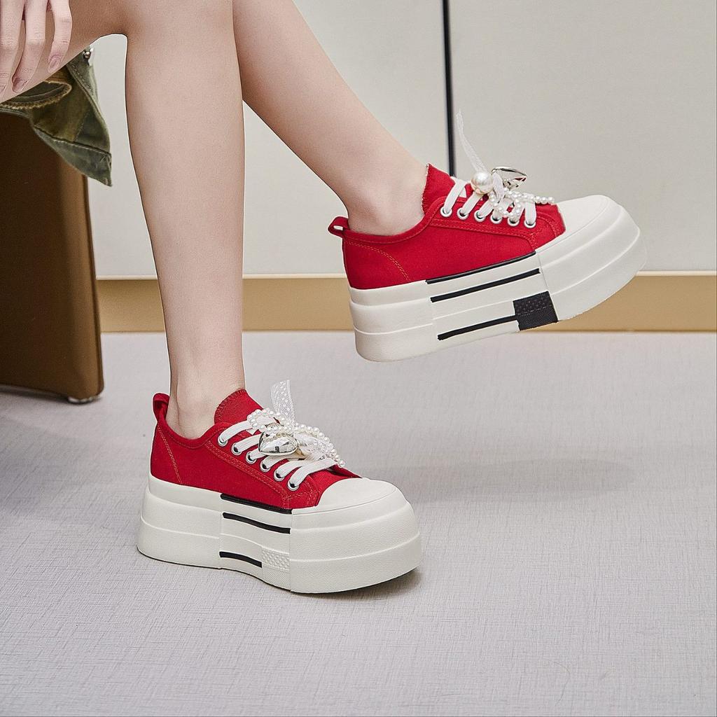 Canvas Shoes Women's Korean Version Platform Muffin Shoes 2025 Summer New Versatile Round Head Lace-up Casual Shoes Breathable Single Shoes