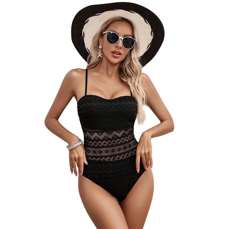 

Solid Color Fashion Sexy Mesh One-piece Swimsuit Slimming Beach Hot Bikini Women XL чёрный
