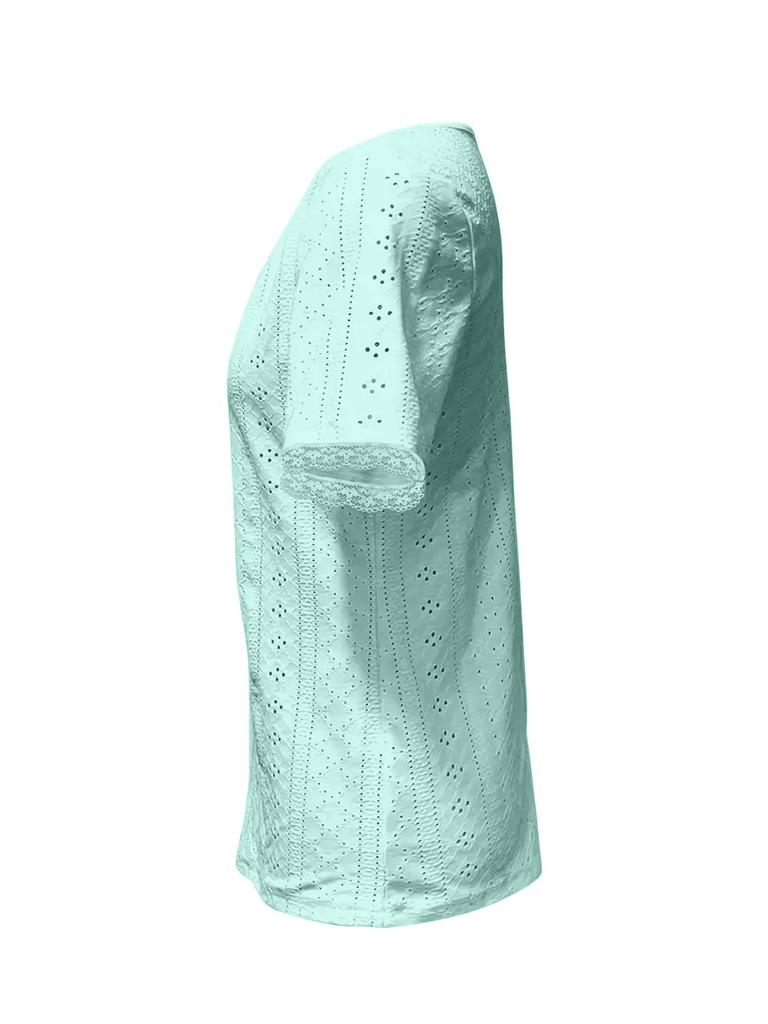 2025 Summer European & American Square Neck Eyelet Jacquard Short Sleeve Women's Top