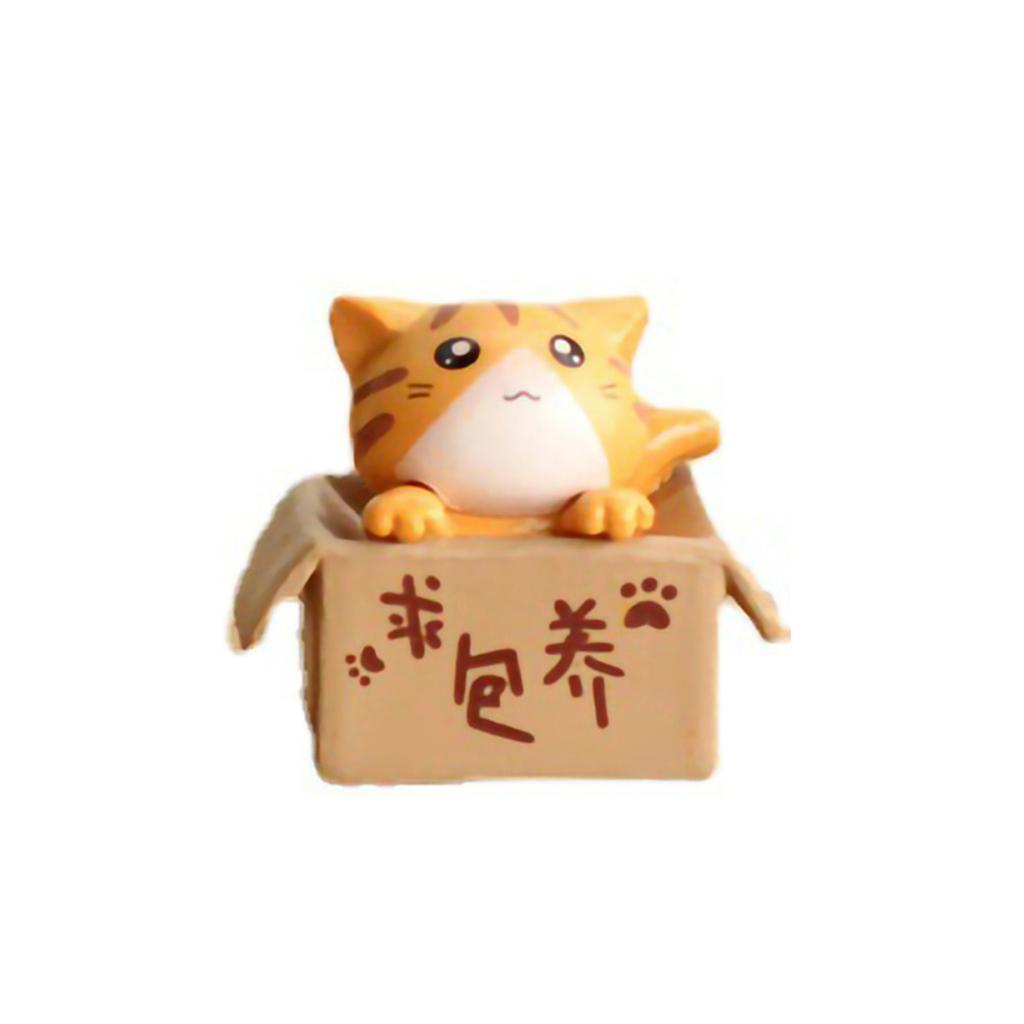 Cartoon Poor Box Cat Model Small Statue Micro Landscape Table Decoration for Home Car Black