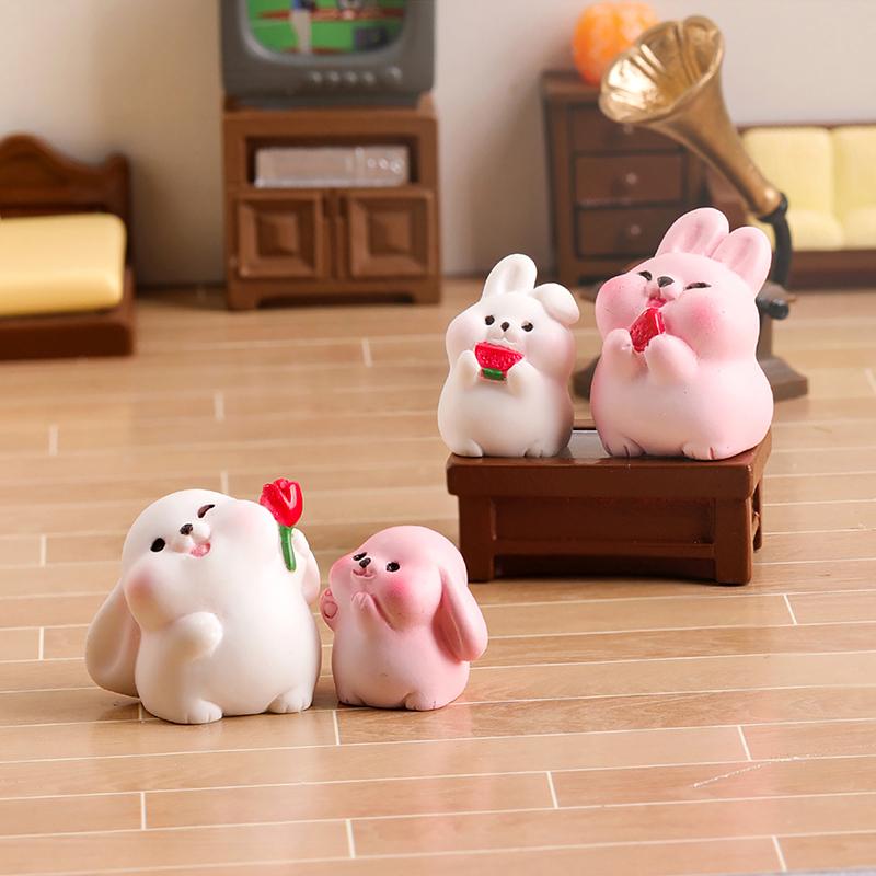 Creative Mini Cute Rabbit Small Ornament Cartoon Kawaii Bunny Micro Landscape Decoration Crafts Car Interior Accessories Gifts