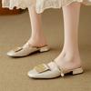 Fashion Women's New Summer Square Head Genuine Leather Printed Cowhide with Diamond Inlay, Low Heel, Large-sized Baotou Muller Slippers