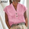 Women's Fashion Casual Solid Color Print Short Sleeve V Neck Blouses & Shirts