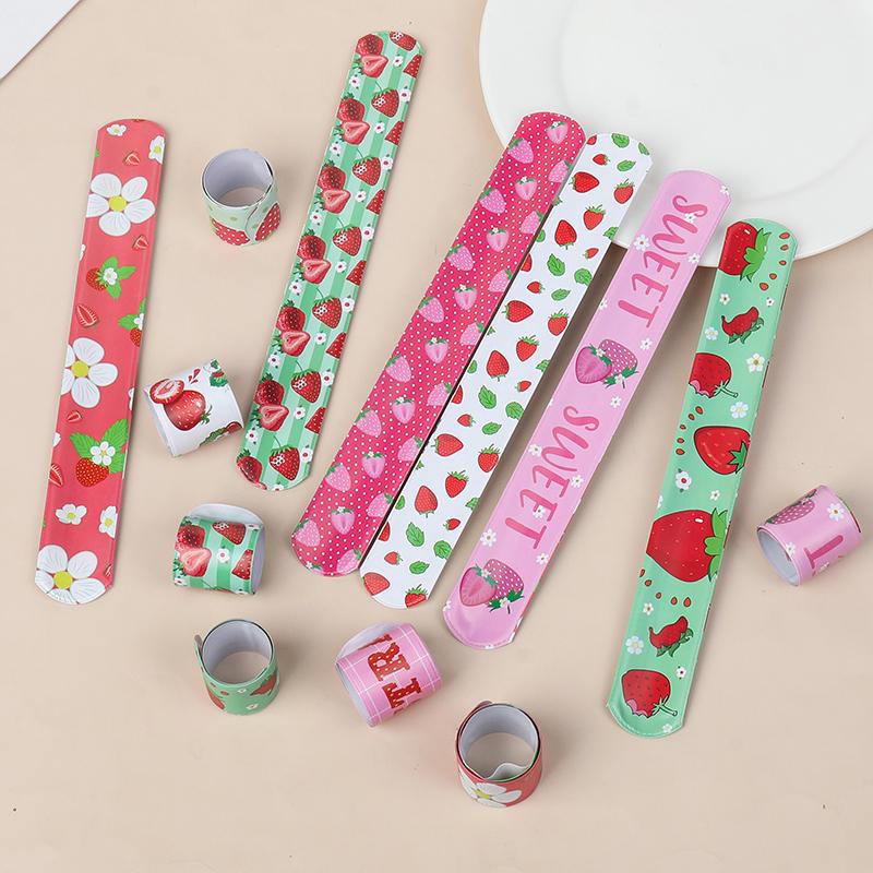 12Pcs Strawberry Sweet Fruit Slap Bracelets for Kids Girl Birthday Party Favors Guests Gift Pinata Fillers Toy Baby Shower