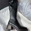 2025 Women's Genuine Leather Knee-High Chunky Heel Rider Boots