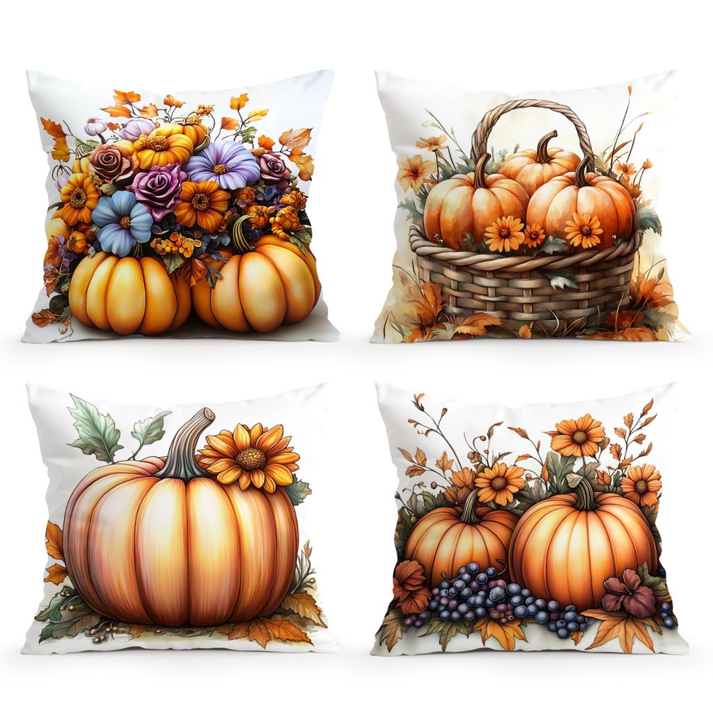 Autumn Flowers Pumpkin Pillowcase Printed Polyester 45X45Cm Throw Pillowcover Decorative Sofa Cushion Pillowslip Home Decor