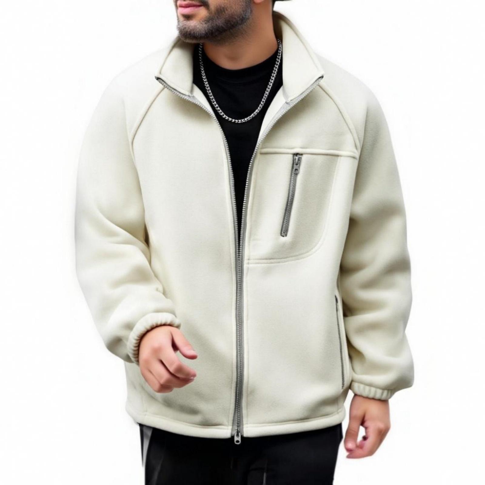 Men s -color Casual Stand-up Collar Cardigan Fleece Hoodie Men s Long-sleeved Fleece Warm Fleece Jacket L бежевый