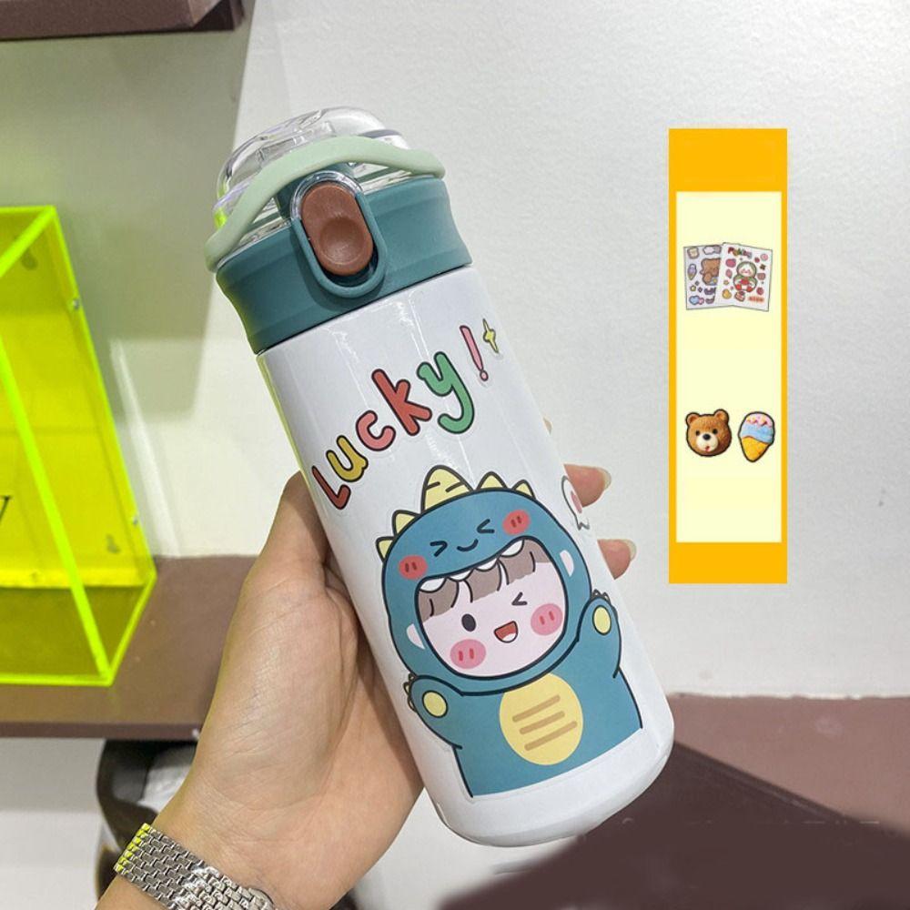 With Straw Cartoon Insulated Water Bottle Large Capacity Thermos Tumbler Car Vacuum Flask  Children