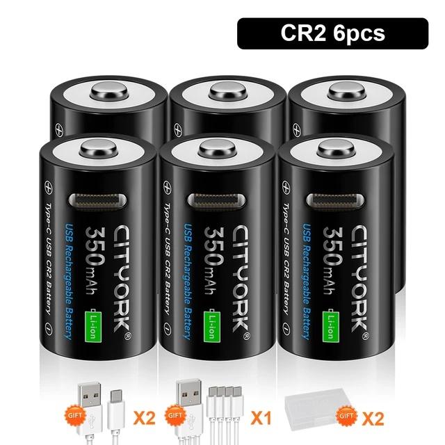 Cityork 3,7V Lithium CR2 Wiederaufladbare Batterie Kamera Entfernungsmesser Scheibenbremsschloss GPS Sicherheit Medizinisches Gerät + Kostenloses Typ-C-Kabel