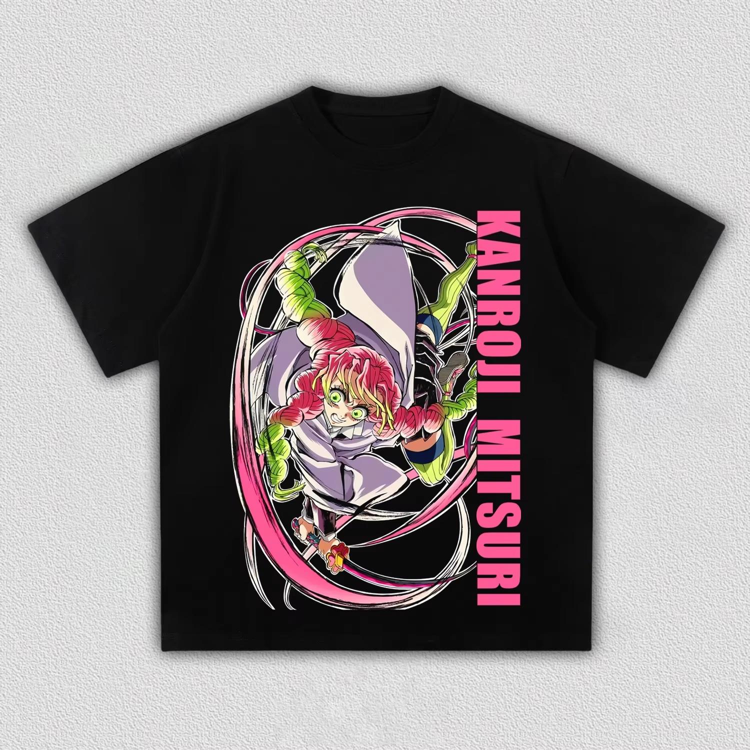 Unisex Demon Slayer Mitsuri Kanroji Dynamic Pose Anime Graphic T-Shirt, Cool Comic Art Casual Streetwear T-shirt 4XL