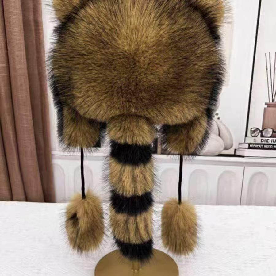 Winter Plush Lei Feng Hat with Raccoon Fur: Windproof, Cold-Proof Ear Protection & Cute Fox Ears