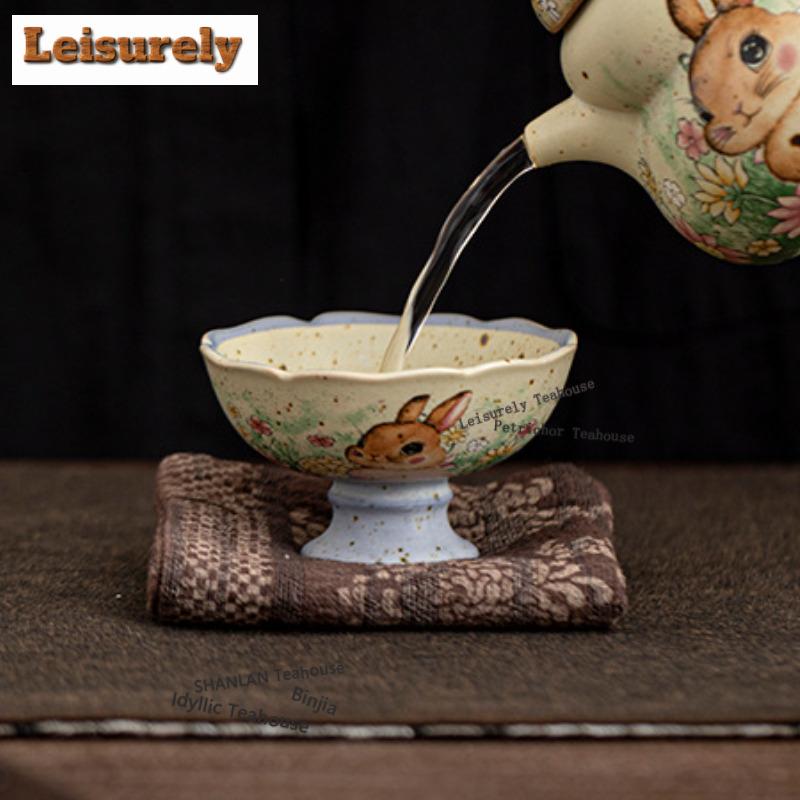 50ML Caramel Glaze Flower-picking High-feet Teacup Retro Tea Bowl Mug Tea-tasting Meditation Cup Jianzhan Master Cups Tableware