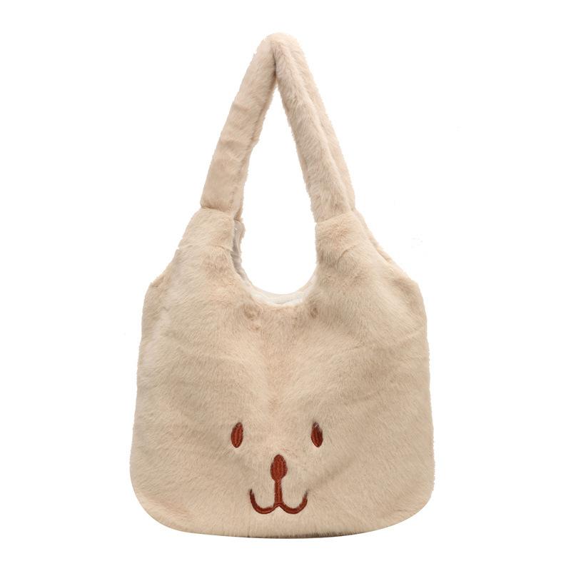 Cartoon Cute Fluffy Bag Women's New Plush Large-capacity Shoulder Bag Autumn and Winter Versatile Commuter Tote Bag