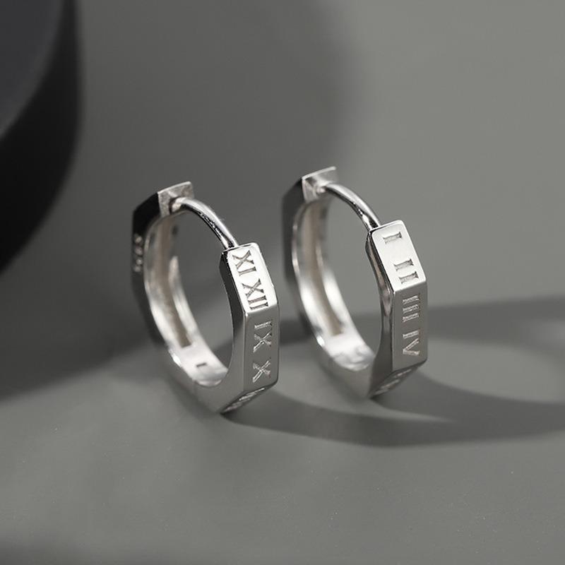 Men S Roman Numeral Stud Earrings Hip Hop Style Single Earring