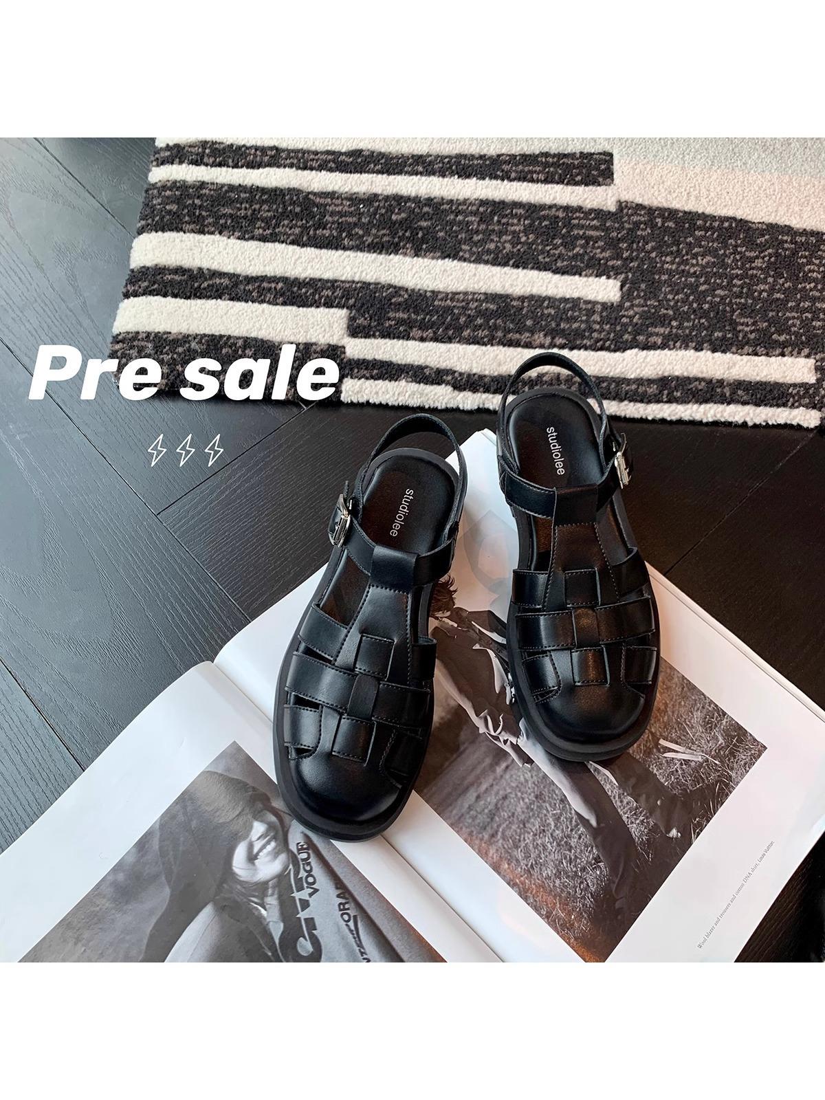 

Cover up ugly~ Casual fashion woven pig cage shoes soft leather soft sole bag head thick sole Roman sandals summer women s shoes 40