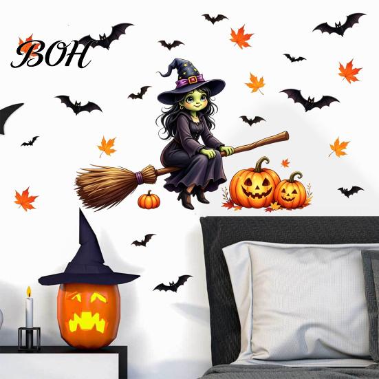 DIY Halloween Party Photo Props Cute Wall Decals, Black Cat Witch Bat Pumpkin Stickers, Fall Removable Festive Glass Window Stickers Peel & Stick Art